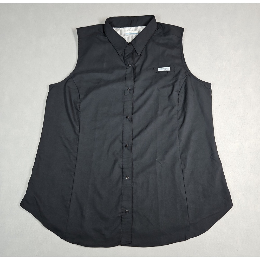 Columbia PFG Womens Black Vented Sleeveless Snap Front Fishing Shirt Size XL